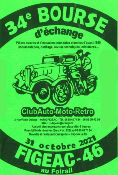34E BOURSE D&#039;ÉCHANGE - CLUB AUTO-MOTO-RÉTRO FIGEAC - 31 octobre 2021